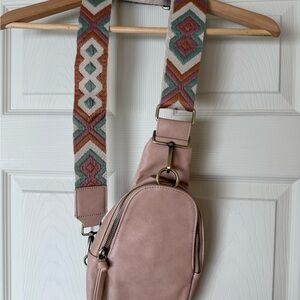 Anthropologie Blush Crossbody Bag with Geometric Strap